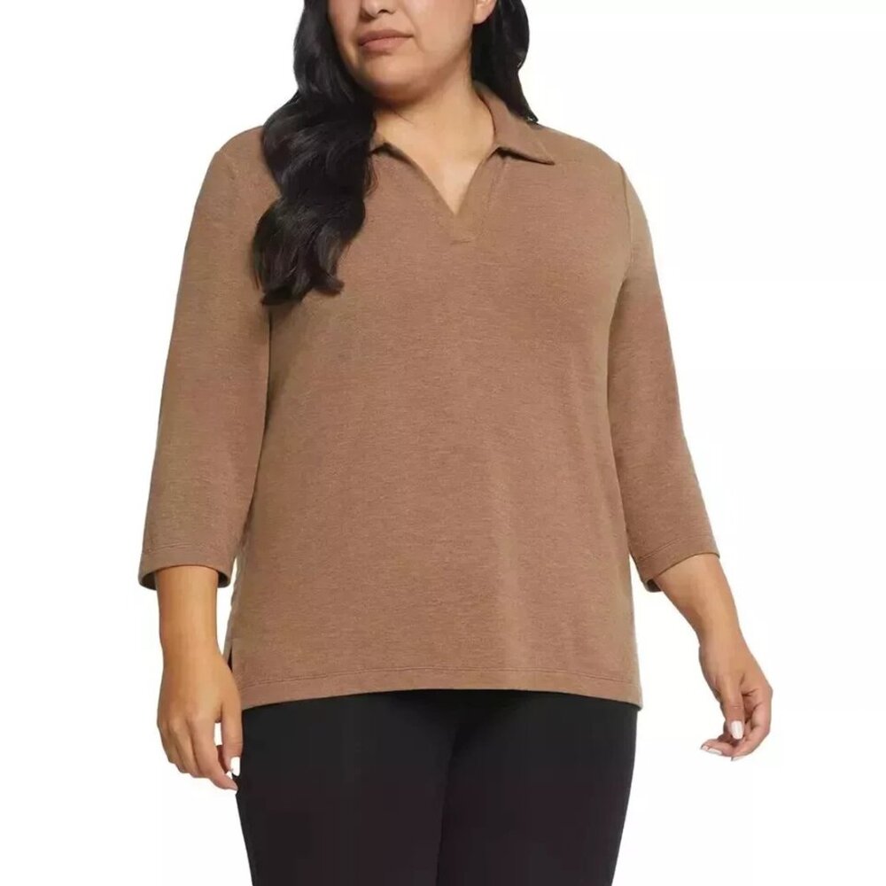 Matty M Women's Collared 3/4 Sleeve Top